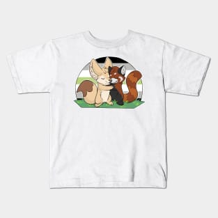 Agender - Fennec Fox + Red Panda Hug Kids T-Shirt